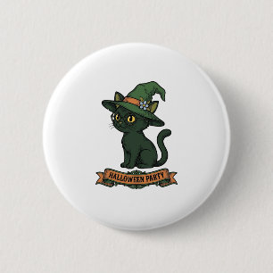Chapa Redonda De 5 Cm Fiesta de Halloween Gato Diseño Vector Vintage_1