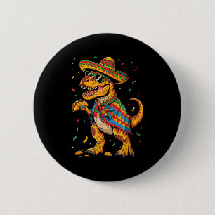 Chapa Redonda De 5 Cm fiesta de tacos T-rex cinco de mayo dino con sombr