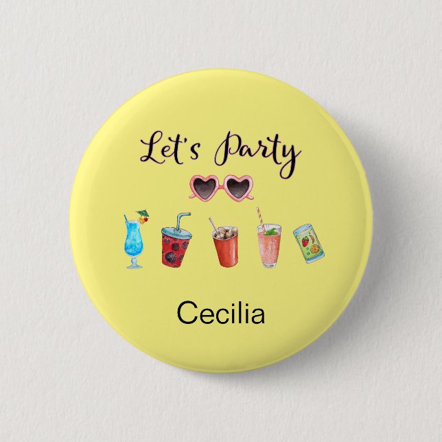 Chapa Redonda De 5 Cm Fiesta verano personalizado con nombre (Anverso)