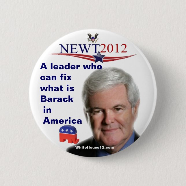 Chapa Redonda De 5 Cm Fijación de Newt Gingrich ..... cuál es Barack (Anverso)