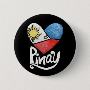 Chapa Redonda De 5 Cm Filipinas Pintay Bandera Corazón Filipina