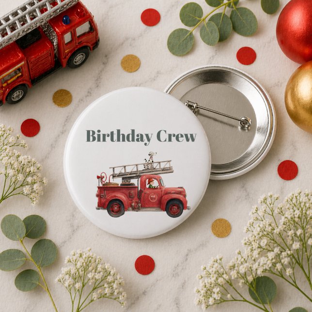 Chapa Redonda De 5 Cm Fire Truck Birthday Firetruck Party (Fire Truck Birthday Firetruck Party Button)