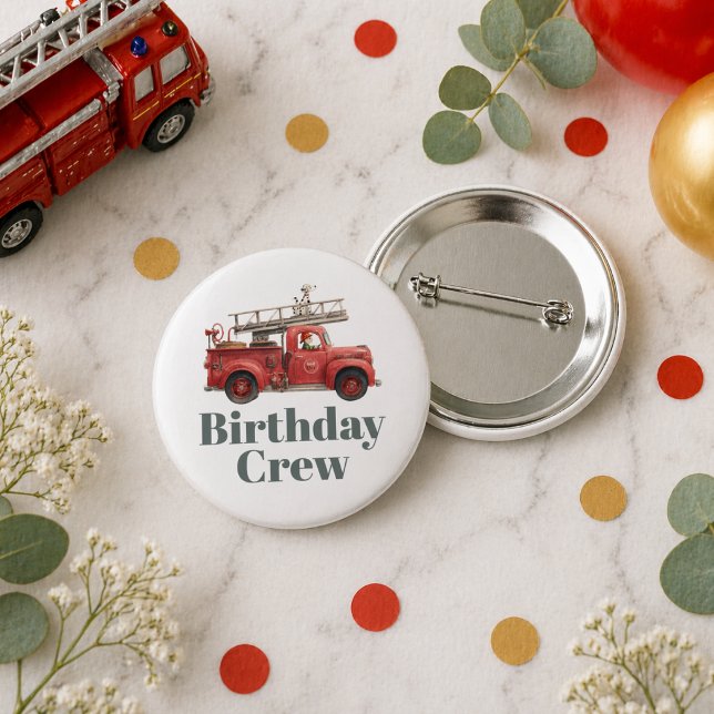 Chapa Redonda De 5 Cm Fire Truck Birthday Firetruck Party (Fire Truck Birthday Firetruck Party Button)