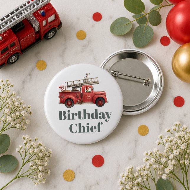 Chapa Redonda De 5 Cm Fire Truck Birthday Firetruck Party (Fire Truck Birthday Firetruck Party Button)