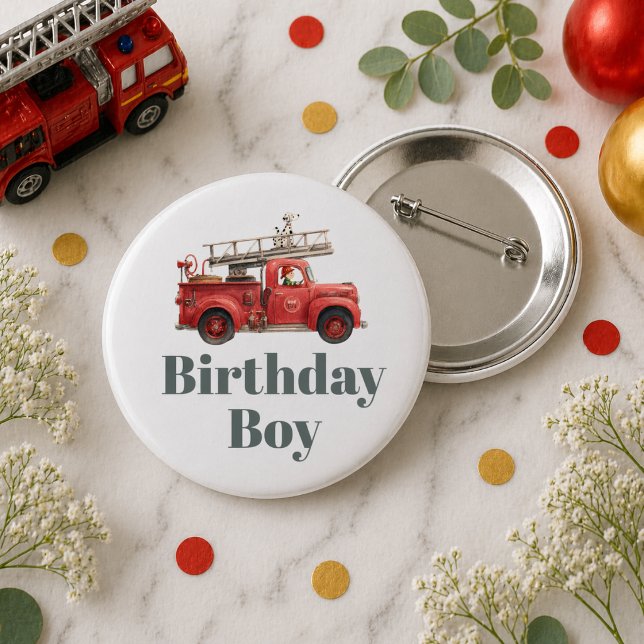 Chapa Redonda De 5 Cm Fire Truck Birthday Firetruck Party (Fire Truck Birthday Firetruck Party Button)