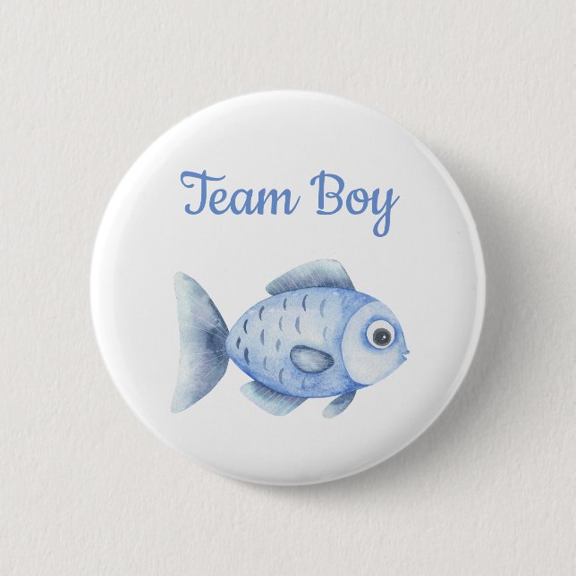 Chapa Redonda De 5 Cm Fishing Gender Reveal - Team Boy (Anverso)