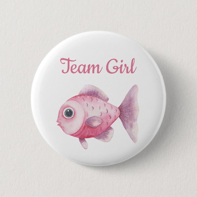 Chapa Redonda De 5 Cm Fishing Gender Reveal - Team Girl (Anverso)