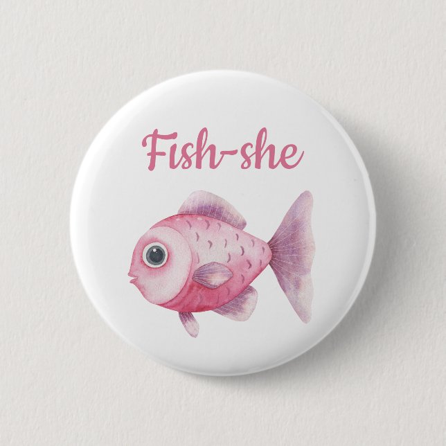 Chapa Redonda De 5 Cm Fishing Gender Reveal - Team Girl Fish-she (Anverso)