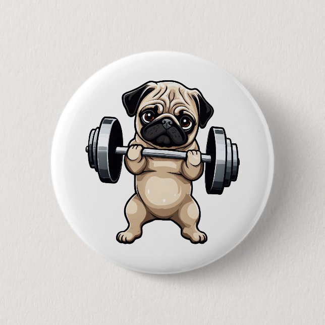 Chapa Redonda De 5 Cm Fitness Pug (Anverso)
