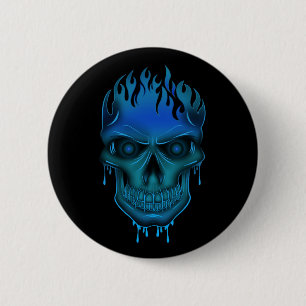 Chapa Redonda De 5 Cm Flame Skull - Azul