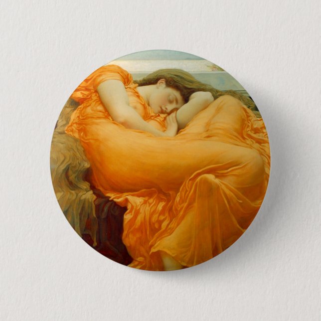 Chapa Redonda De 5 Cm Flamear junio de Frederick Leighton (Anverso)