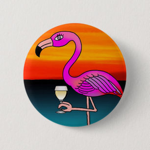Chapa Redonda De 5 Cm Flamenco bebiendo vino rosado