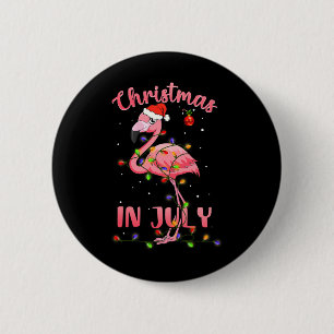 Chapa Redonda De 5 Cm Flamenco Rosa Con Sombrero De Santa Navidad En Jul
