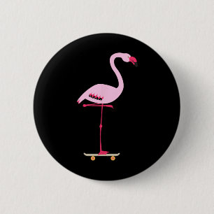 Chapa Redonda De 5 Cm Flamenco Rosa Patinando Gráfico Divertido y Genial