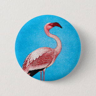 Chapa Redonda De 5 Cm Flamenco rosado en modelo azul retro