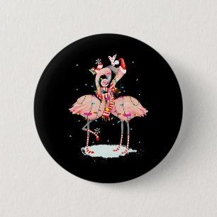 Chapa Redonda De 5 Cm Flamingo Árbol de Navidad Santa Hat Xmas Luz