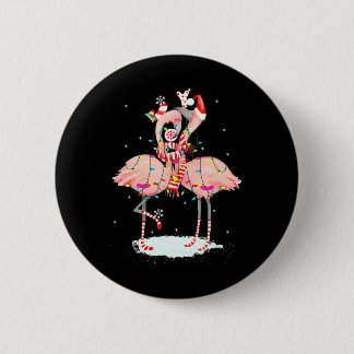 Chapa Redonda De 5 Cm Flamingo Árbol de Navidad Santa Hat Xmas Luz