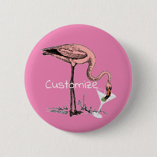 Chapa Redonda De 5 Cm Flamingo Beber Martini Thunder_Cove
