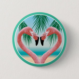 Chapa Redonda De 5 Cm Flamingo Love (Valentine tropical)