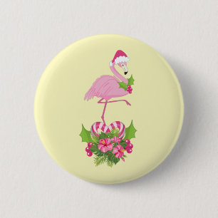 Chapa Redonda De 5 Cm Flamingo rosa en Santa Hat Navidades caprichosos