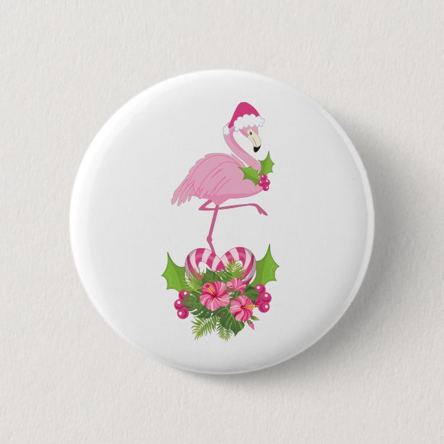 Chapa Redonda De 5 Cm Flamingo rosa en Santa Hat Navidades caprichosos (Anverso)
