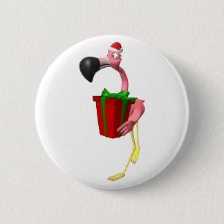 Chapa Redonda De 5 Cm Flamingo Santa