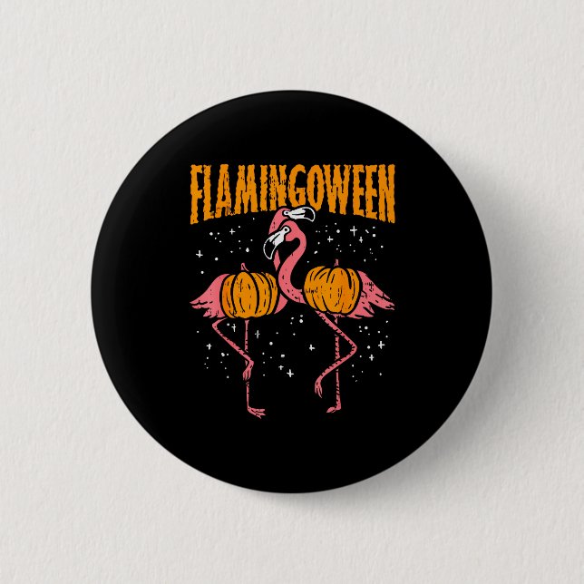 Chapa Redonda De 5 Cm Flamingoween Pumpkin Flamingos Funny Bird Hallowee (Anverso)