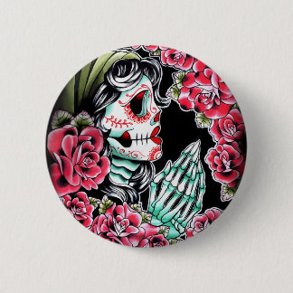 Chapa Redonda De 5 Cm Flash de Dia De Los Muertos Tattoo