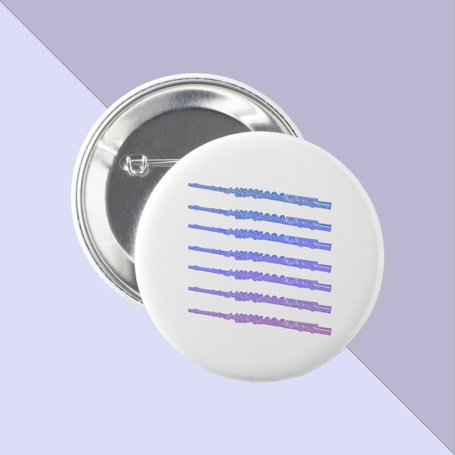Chapa Redonda De 5 Cm Flauta Instrumento Musical Azul Púrpura Rosa (A pin back button with pink, blue and purple flutes.)