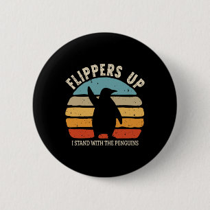 Chapa Redonda De 5 Cm Flippers Up I Stand With Penguins Retro Sunset