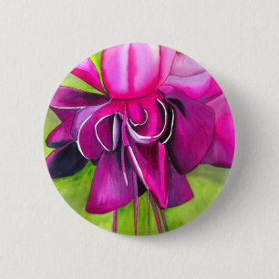 Chapa Redonda De 5 Cm Flor acuarela de color rosa de arte pop de Fuchsia