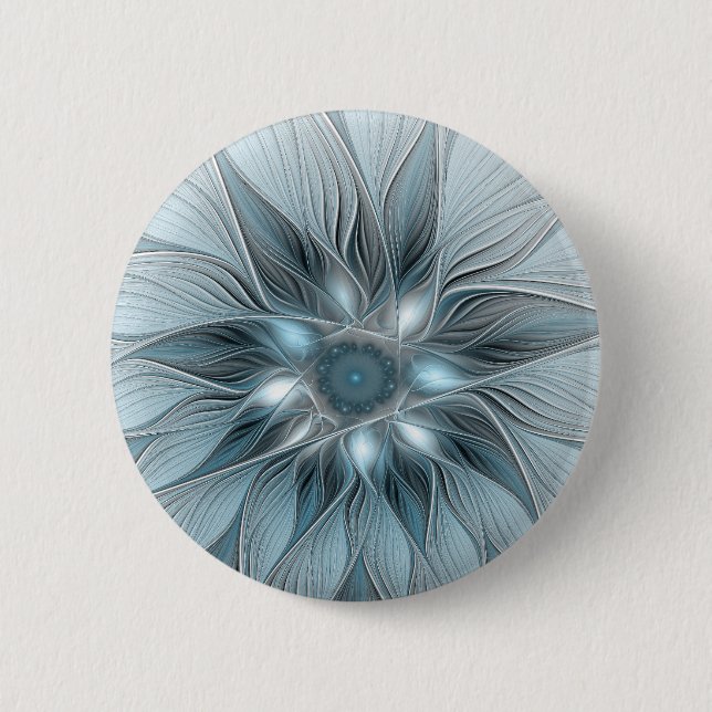 Chapa Redonda De 5 Cm Flor alegre Abstracto Floral Gris azul Fractal (Anverso)