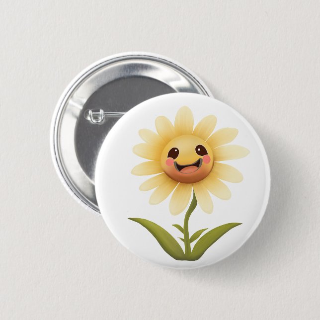 Chapa Redonda De 5 Cm Flor Amarilla Feliz (Anverso y reverso)
