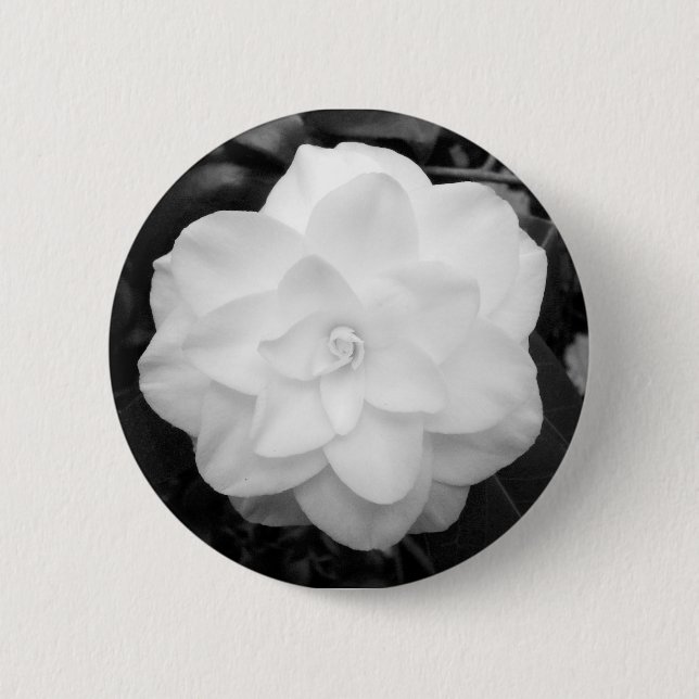 Chapa Redonda De 5 Cm Flor blanca. (Blanco y negro) (Anverso)