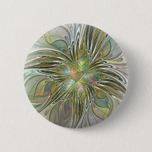 Chapa Redonda De 5 Cm Flor De Arte Fractal Moderno Con Oro