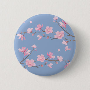 Chapa Redonda De 5 Cm Flor de cerezo - azul de la serenidad