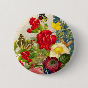 Chapa Redonda De 5 Cm Flor de época Bouquet con mariposas