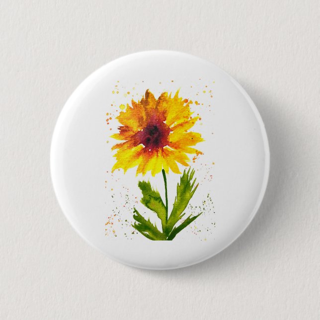 Chapa Redonda De 5 Cm Flor de girasol amarillo acuarela moda rústica (Anverso)