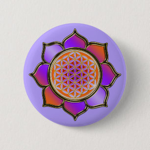 Chapa Redonda De 5 Cm Flor de la Vida Loto - violeta naranja / violeta