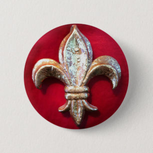 Chapa Redonda De 5 Cm Flor de lis del oro en rojo