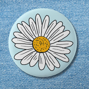 Chapa Redonda De 5 Cm Flor de margarita blanca arte floral doodle