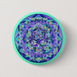 Chapa Redonda De 5 Cm Flor de vida azul~botón