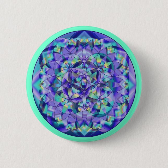 Chapa Redonda De 5 Cm Flor de vida azul~botón (Anverso)