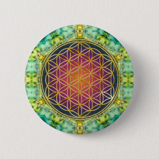 Chapa Redonda De 5 Cm Flor de vida - oro - fractal 1 (Anverso)