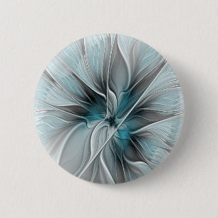 Chapa Redonda De 5 Cm Flor Floral Fractal Moderno Abstracto Flor Azul Gr