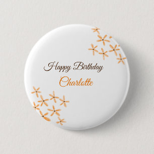 Chapa Redonda De 5 Cm Flor naranja marrón feliz cumpleaños agregar nombr