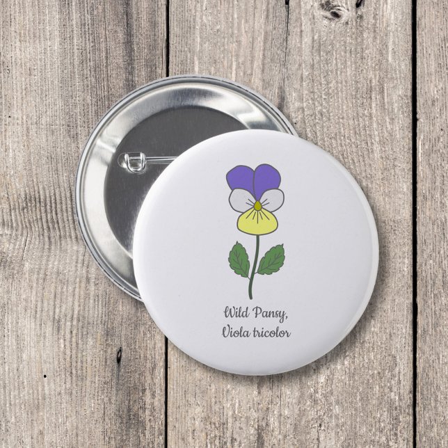 Chapa Redonda De 5 Cm Flor Pastel Botánica Pansy Silvestre (Botanical Wild Pansy Button)