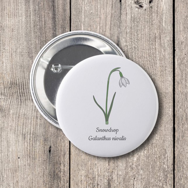 Chapa Redonda De 5 Cm Flor Pastel de Snowdrop Botánica (Botanical Snowdrop Button)
