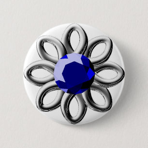 Chapa Redonda De 5 Cm Flor plateada de piedra azul