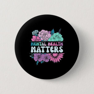 Chapa Redonda De 5 Cm Flor Retro Groovy Problemas de Salud Mental Concie